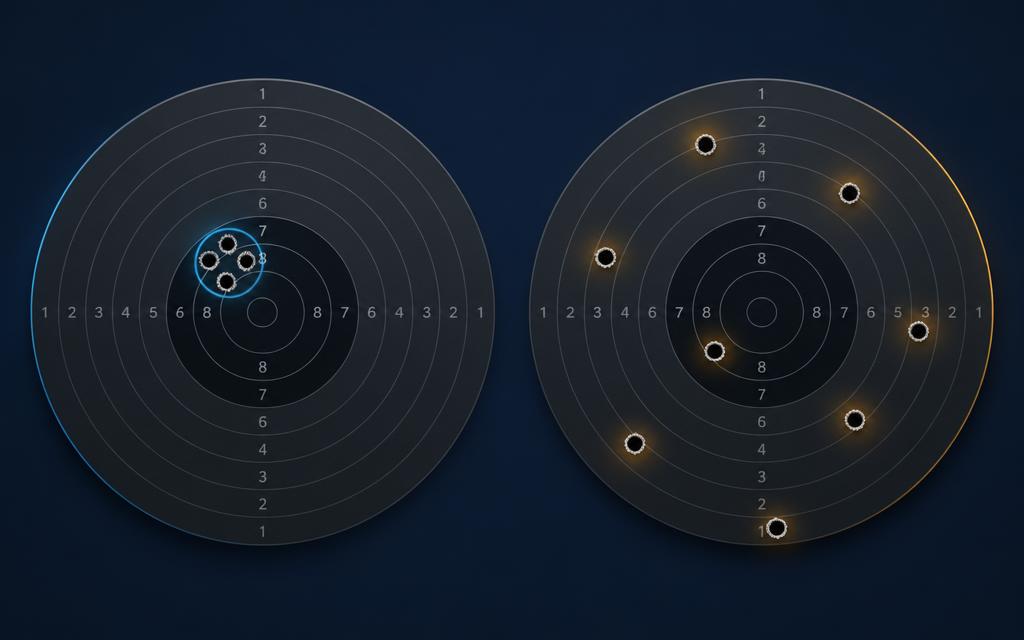 A tight offset group versus scattered shots